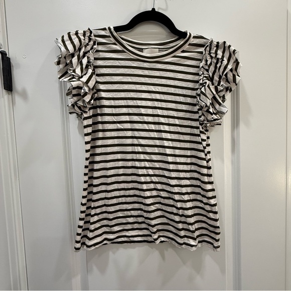 INDUSTRY Striped Ruffle Sleeve Top - Picture 1 of 7
